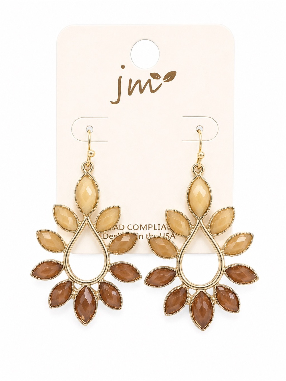 JM Gold Tone Brown Ombré Faceted Chandelier Drop Earrings